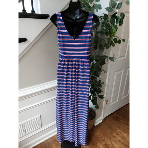 West Loop Long Maxi Dress Women's Size Medium Blue & Orange V-Neck Sleeveless - Picture 4 of 11